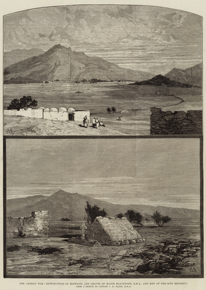 The Afghan War, Battle-Field of Maiwand, and Graves of Major Blackwood, RHA, and Men of the 66th Regiment (engraving)