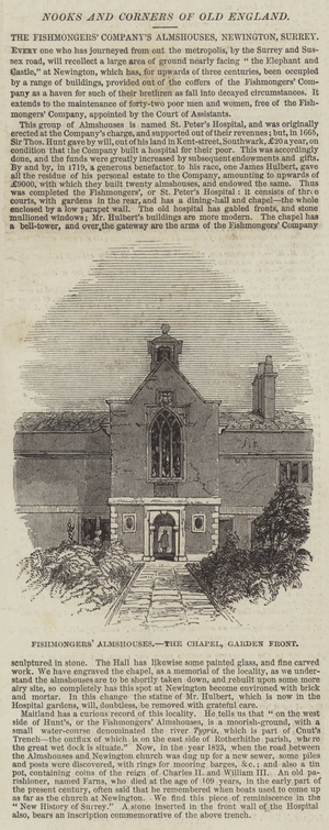 Fishmongers' Almshouses, the Chapel, Garden Front (engraving)