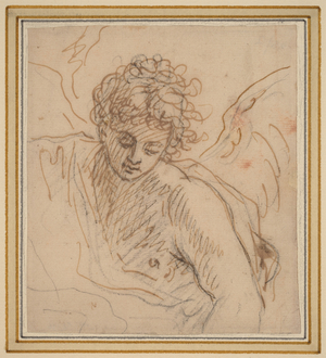 An Angel (pen and brown ink over black chalk on laid paper)
