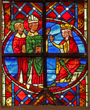 Window w211 depicting a scene from the life of St Vincent: the saint before the Emperor Dacien (stained glass)