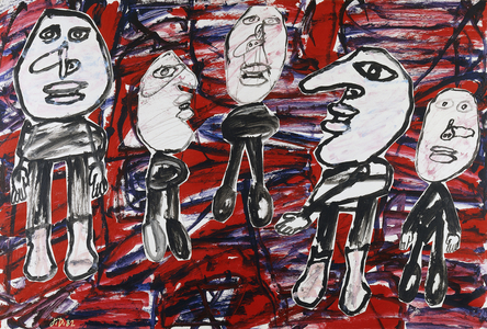 Meeting Place; Lieu Frequente,  (acrylic and paper collage on paper laid on canvas)