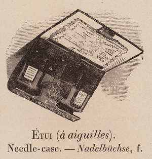 Le Vocabulaire Illustre: Etui (a aiguilles); Needle-case; Nadelbuchse (engraving)