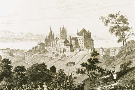 Lausanne, Switzerland, engraving by Rouargue, 1838 (engraving)