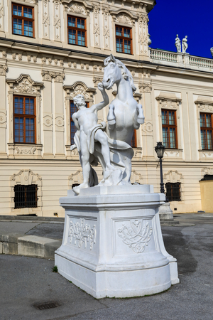 Sculpture and Facade of the left wing of the Upper Belvedere palace and museum in Vienna, Austria, 2024 (photo)