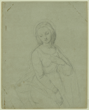 The Virgin of the Annunciation holding a book in her right hand, 1840s (graphite on grey paper)