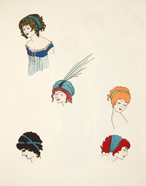 Designs for headresses, from 'Les Robes de Paul Poiret' pub. 1908 (pochoir print)