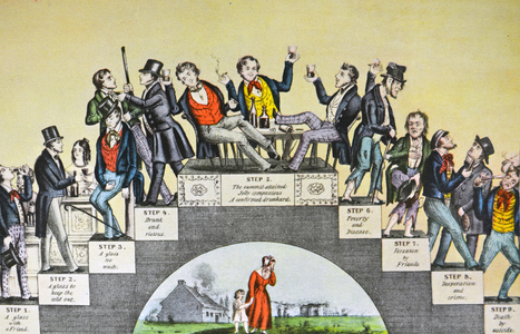 Currier & Ives Illustration 19th Century. The Drunkards Progress, From the First Glass to the Grave