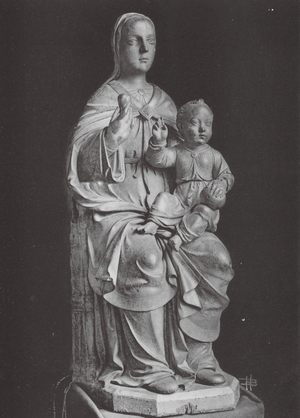 Cathedrale de Chartres: Notre-Dame du Pilier, Vierge sculptee en 1497 (b/w photo)