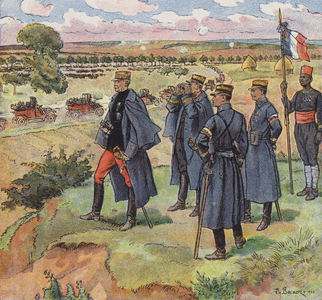 General Gallieni stopping the German advance on Paris at the Battle of the Marne, 1914 (colour litho)