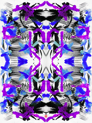 Zen Ink Blue Purple Floral Pattern, 2023 (acrylic on paper, digital)