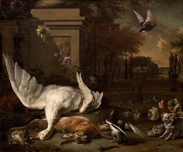 Still Life with Goose and Game before a Country Estate, c.1685 (oil on canvas)