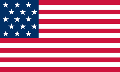 Historical flag of the United States of America. Authorized May 1, 1795, this flag had 15 stars and 15 stripes for the 15 states of the union.