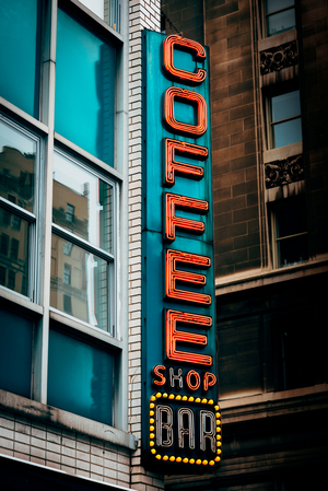 Coffee Bar neon sign at Union Square, Manhattan, New York City, United States, 2018 (photo)