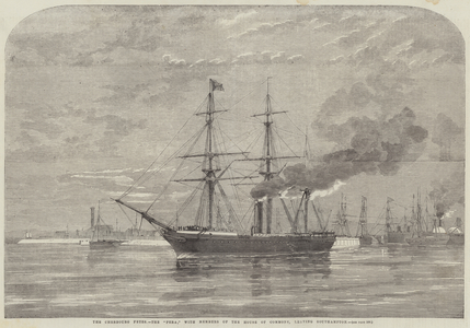 The Cherbourg Fetes, the "Pera," with Members of the House of Commons, leaving Southampton (engraving)