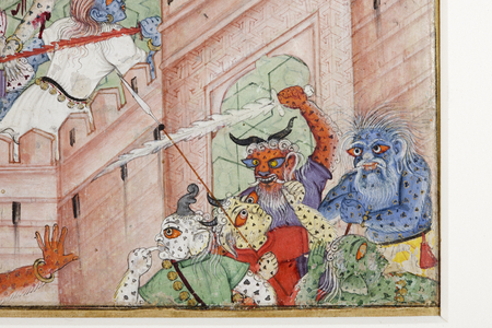 Detail from Krishna Cleaves the Demon Narakasura with his Discus, c.1585-90 (opaque w/c & gold on paper)