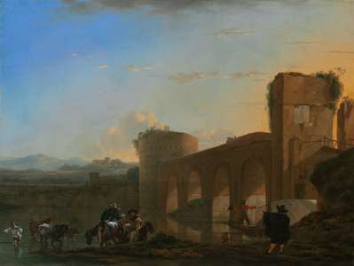 The Tiber River with the Ponte Molle at Sunset, c.1650 (oil on canvas)