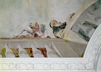 Fame announces to the inhabitants of the villa the arrival of Henry III, detail, c. 1750 (fresco mounted on canvas)