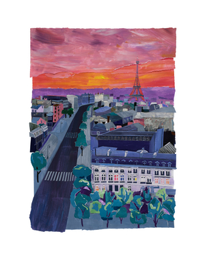 Paris at Dusk, 2021 (acrylic and collage on paper)