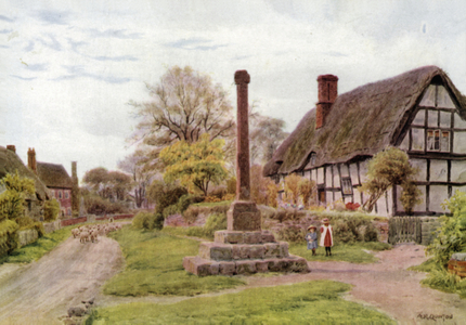Village Cross, Ashton-under-Hill, Gloucester (colour litho)
