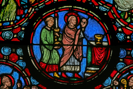 Window w1 depicting a scene from the life of St Martin: celebrating Mass (stained glass)