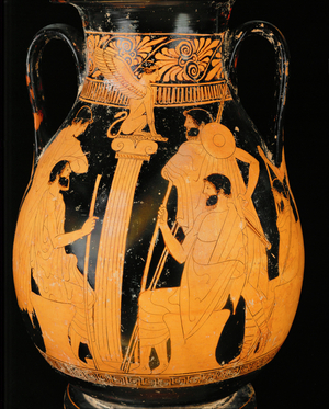 Oedipus solves the riddle of the Sphinx (terracotta)