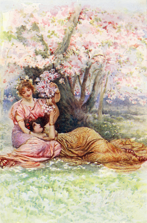 "Under the greenwood tree / Who loves to lie with me." (colour litho)