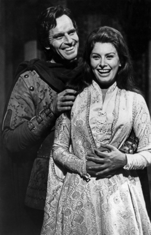 Sophia Loren and Charlton Heston on Set of Film El Cid 1961 (b/w photo)