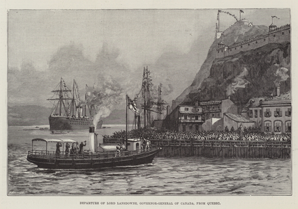 Departure of Lord Lansdowne, Governor-General of Canada, from Quebec (engraving)