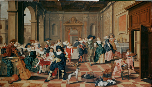Elegant company in a Renaissance hall
