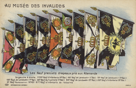 The first nine German flags taken to Les Invalides (colour litho)