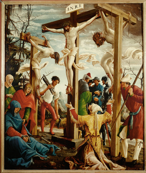 Crucifixion. Right outer wing of the Sebastian Altar. Spruce (painting on spruce wood)