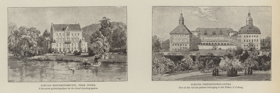 Schloss Reinardtsbrunn, near Gotha; Schloss Friedenstein-Gotha (litho)