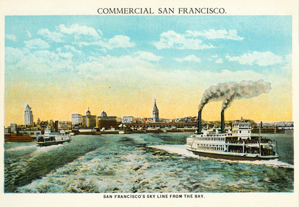 San Francisco: San Francisco's Sky Line from the Bay (coloured photo)