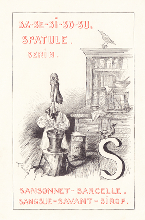 S: SA SE SI SO SU - Spatula - Serin - Sansonnet - Teal - Leech - Scholar - Syrup,1879 (engraving)