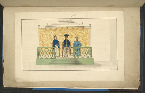 A Javanese prince with his wife and a Dutch officer sitting on a dais