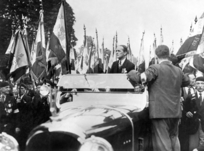 Colonel Francois de LaRocque during parade of Croix-de-Feu (Cross of Fire, French far right league, 1927-1936) july 8, 1934 in Paris