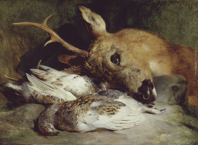 Head of a Roebuck and Two Ptarmigan, c.1830 (oil on panel)