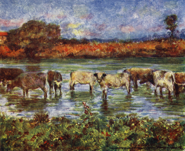 Near the Bridge, Sutton Courtney (colour litho)