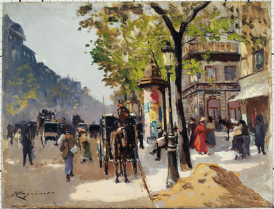 Boulevard des Italiens, circa 1900 (oil on wood)