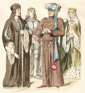 Fashion in England, 15th century (copper plate print)