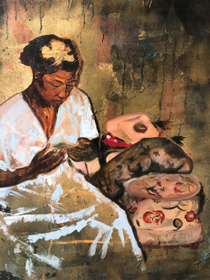 Tarnishing, 2018 (oil, acrylic, imitation gold leaf on canvas)