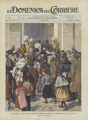 A Banquet To A Thousand Poor People Of Rome For The Jubilee Of Leo XIII, The Diners Enter The Vatican (colour litho)