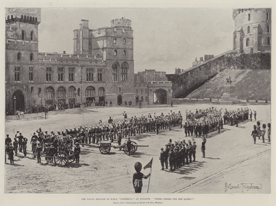 The Naval Brigade of HMS "Powerful" at Windsor, "Three Cheers for the Queen!" (litho)