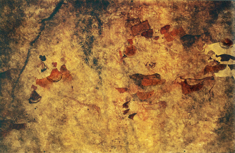 Women mounted on horned oxen (fresco)