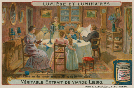 19th Century Middle Class House with Gas Lamps (chromolitho)