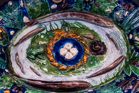 Dish: rustic figulines, detail, 16th century (majolica)