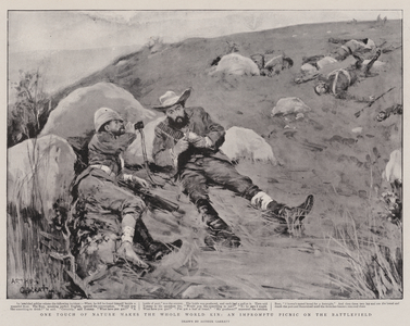 One Touch of Nature makes the Whole World Kin, an Impromptu Picnic on the Battlefield (litho)