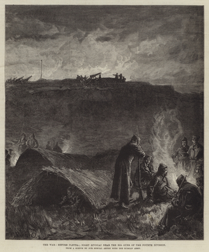The War, before Plevna; Night Bivouac near the Big Guns of the Fourth Division (engraving)