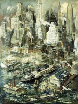 New York Harbor,  (oil on board)