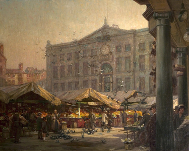 Nottingham Old Market Place, c.1920 (oil on canvas)